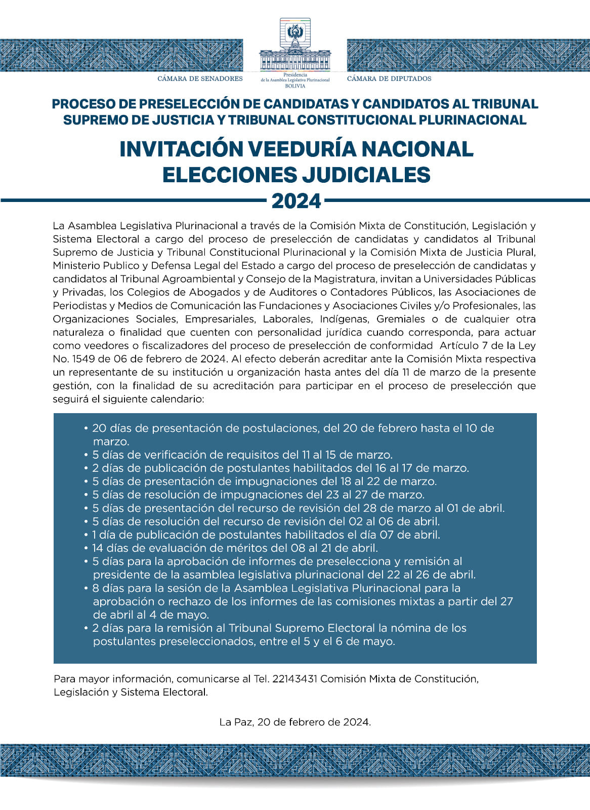 Convocatoria Abierta: Proceso de Preselección de Candidaturas para las Elecciones Judiciales 2024